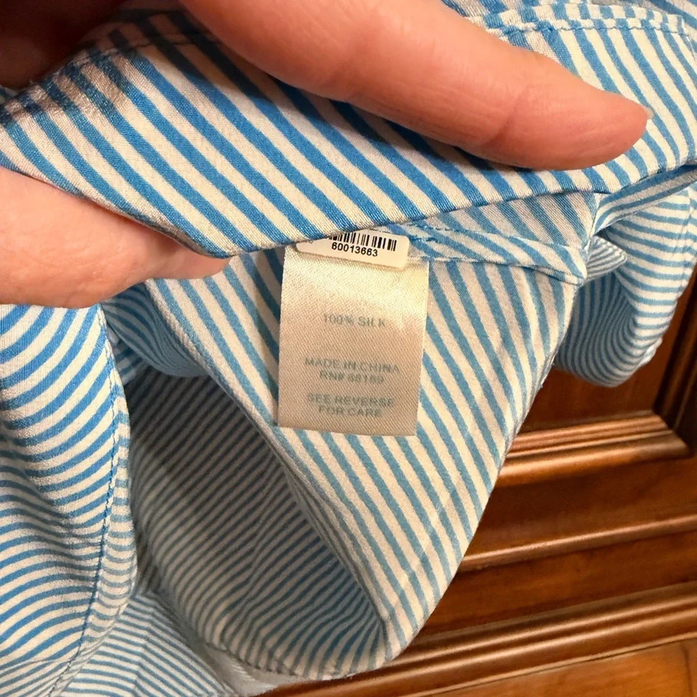Lilly Pulitzer Teal and White Striped Silk Moxy Blouse Size XL